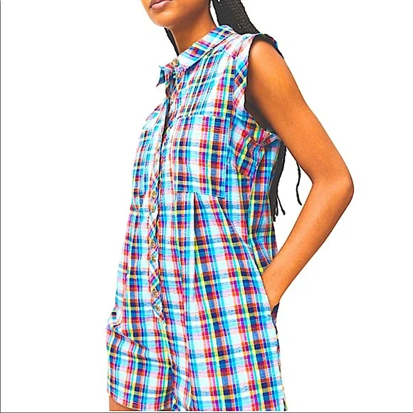 URBAN OUTFITTERS ZOEY WORKWEAR ROMPER PLAYSUIT SIZE XS PLAID MULTICOLOR … - Picture 4 of 8